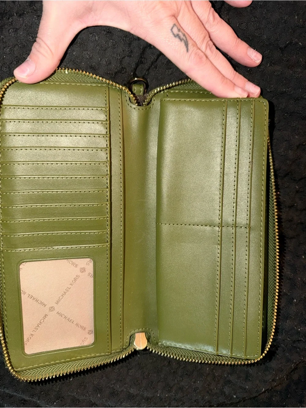 Michael Kors Brown MK Signature Zip Wallet with Gold Logo